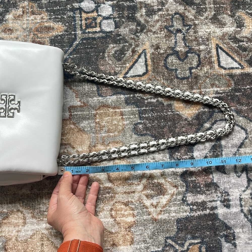 NWOT Tory Burch Britton Puffy Leather Optic White Silver Chain Shoulder Bag - Picture 16 of 16